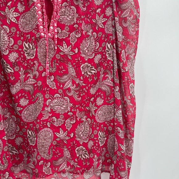 Cupcakes & Cashmere Blouse Paisley Top Red Puff Sleeve Tie Neck Blouse Sz Medium - Picture 7 of 7